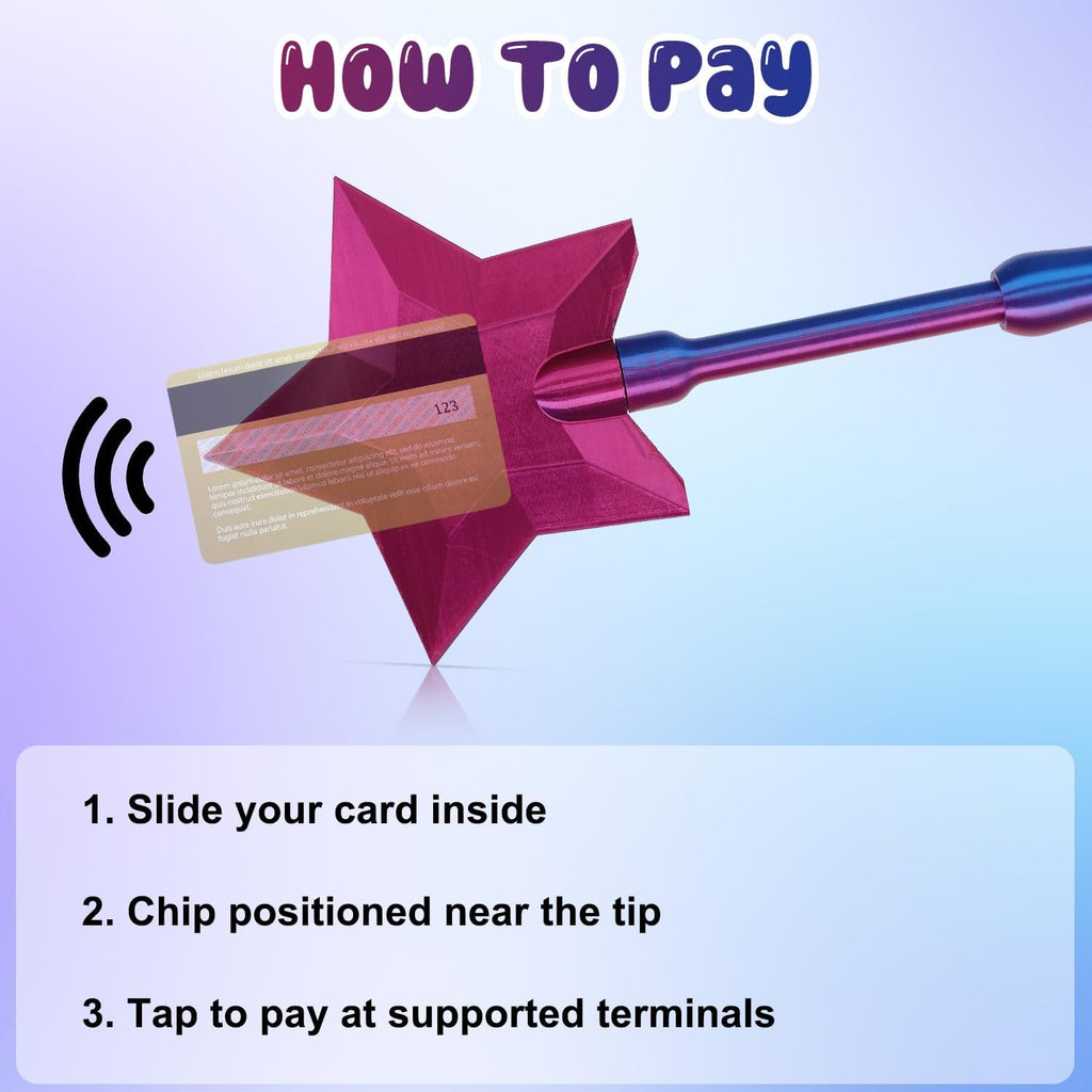3D Printed Credit Card Wand Tap to Pay, Magic Fairy Pay Wand (Blue)