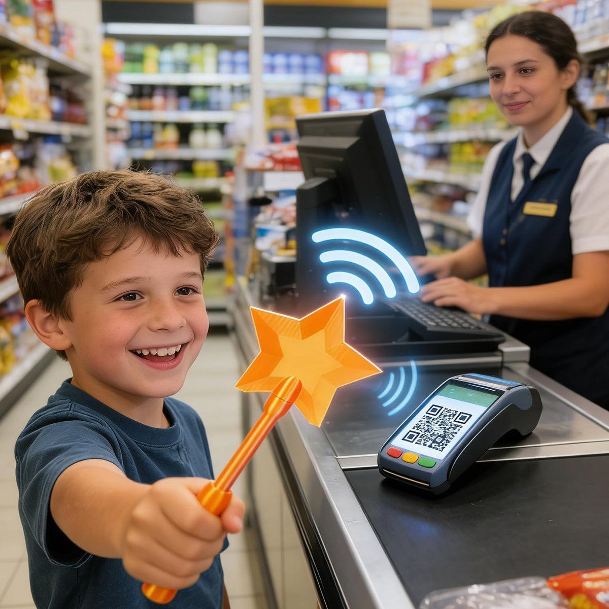 3D Printed Credit Card Wand Tap to Pay, Magic Fairy Pay Wand (Blue)